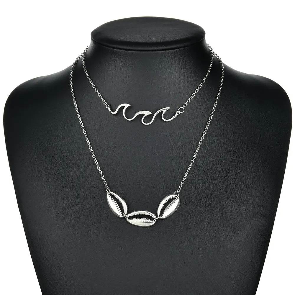 Стиль панк простой сплошной Цвет двойной металлической цепью и оболочка кулон