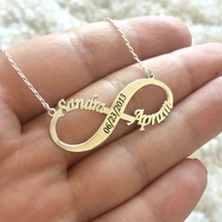 boho double name necklace personalized engraved date numerals nameplate infinity necklaces pendants stainless steel jewelry