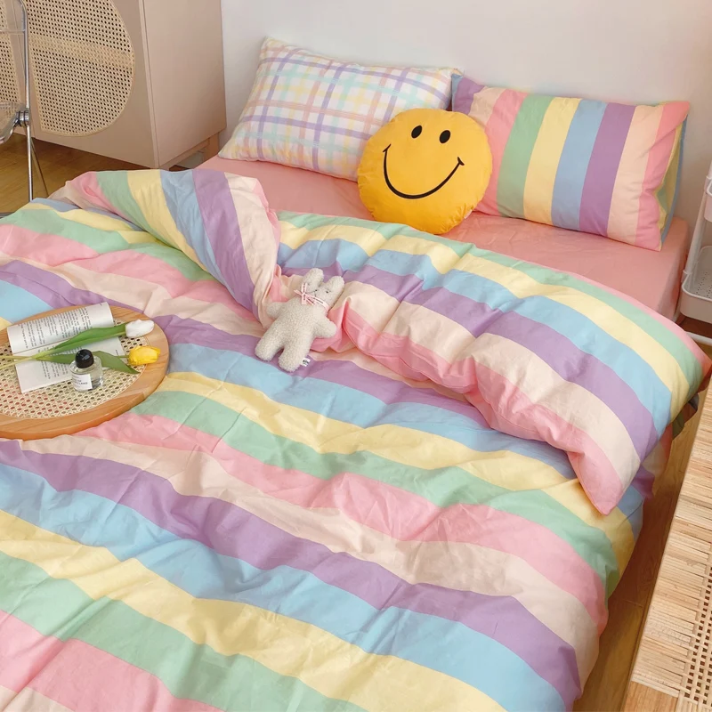Kawaii Модный комплект постельного белья Радуга 100% хлопок простыня и Наволочки