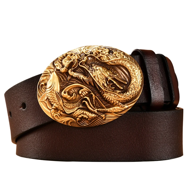 OGRM crafts, титановая сталь, дракон, рыба, пряжка, 316L сталь, Воловья кожа, кожаный ремень, дизайнерские ремни для мужчин, высокое качество - Цвет: C
