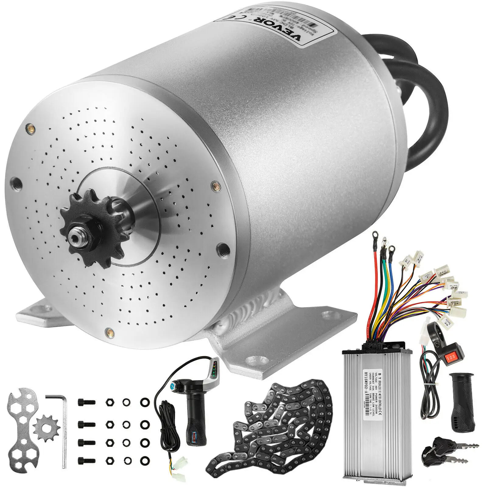 

VEVOR 48V 2000W 4300RPM Brushless DC Motor for Electric Scooters Motorcycle Ebike Bicycle With Controller, Throttle Grip, Switch