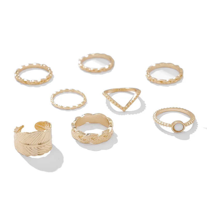 

Bohemian hippie gold plating etchnic pattern design finger rings 8pc Set