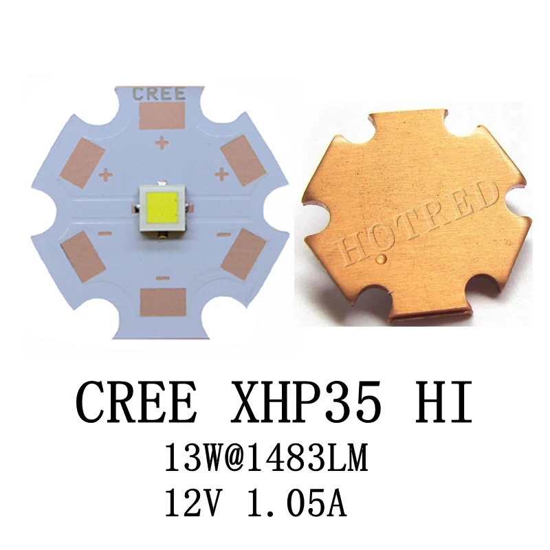 1 шт., 10 шт., 12 В, высокая мощность 13 Вт, новейший Cree XHP35 HI-White 6500K светодиодный излучатель с DTP медной MCPCB для фонарика, сделай сам