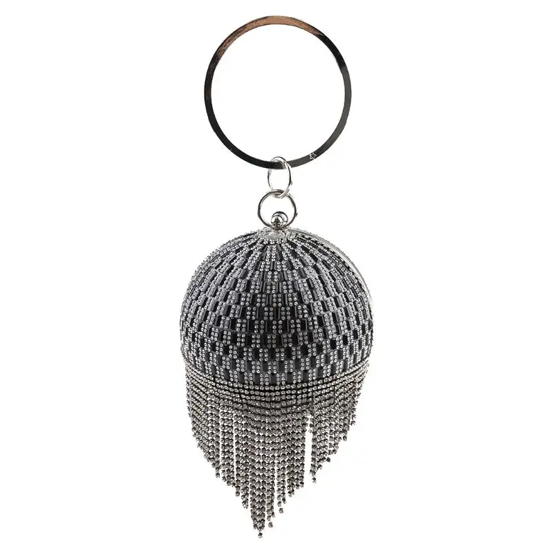 

Womens Sparkling Crystal Fringed Ball Shape Evening Clutch Bag party bags Classic Tasel bags