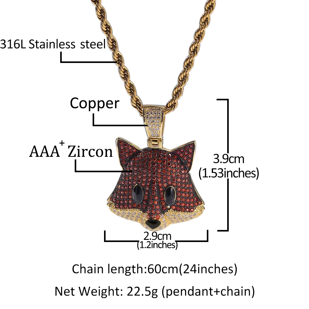 UWIN лиса Полный CZ кулон милый Bling медный материал ожерелье цепь Модные ювелирные изделия Хип-хоп