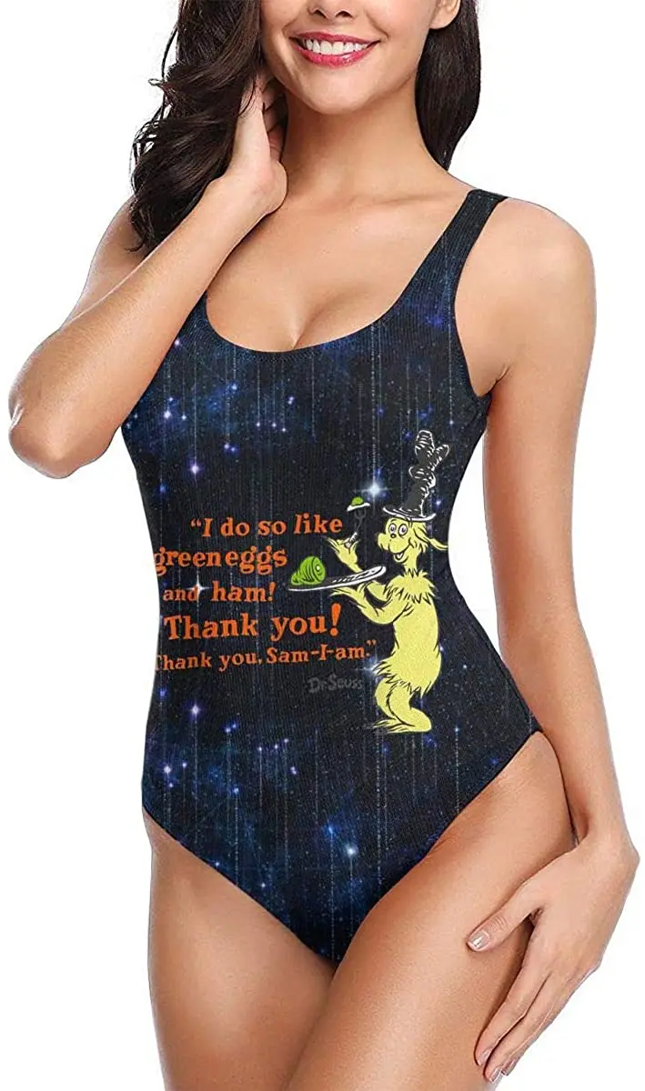 

Женский слитный купальник с лямкой на шее, с высокой талией, с зелеными яйцами и ветчиной