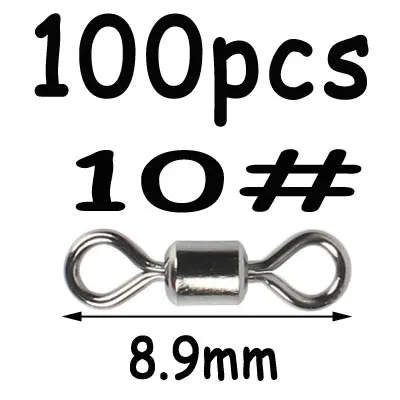 100pcs size 10 100 шт. черный 8 Форма Вращающийся шарнир для рыбалки поворотный крюк с защелкой соединитель двойное твердое кольцо рыболовный аксессуар Клеммная Снасть - Цвет: 100pcs size 10