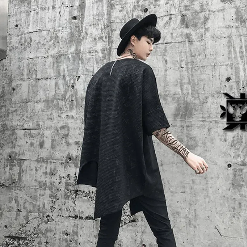 Мужская Летняя Асимметричная футболка большого размера в стиле хип хоп черная