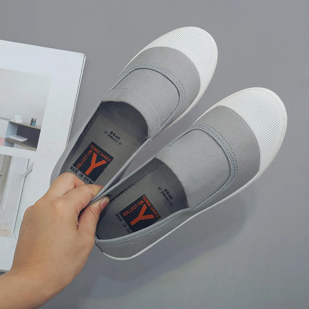 

Women Slip On Loafers Female Comfortable Canvas Flats Shoe Light Weight Casual Sport Shoe Girl School Flats Ladies Solid Loafers