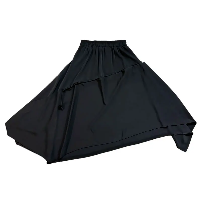 

XITAO Irregular Skirt Fashion New Women Black Small Fresh Casual Style Drawstring Pleated Goddess Fan Casual Skirt WLD6056