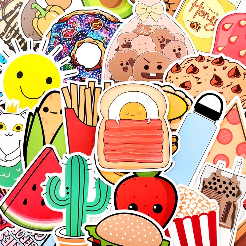 100pcs/set Popcorn Layer Cake Cartoon Food Stickers For Kids Scrapbook Bicycle Motorcycle Skateboard Snowboard Laptop Luggage | Игрушки и
