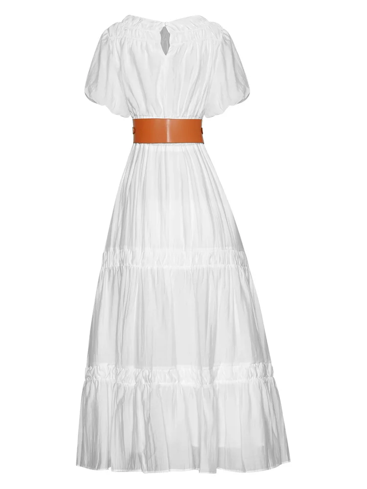

HIGH QUALITY Newest 2021 Designer Runway Fashion Puff Sleeve Brief Belted Dress