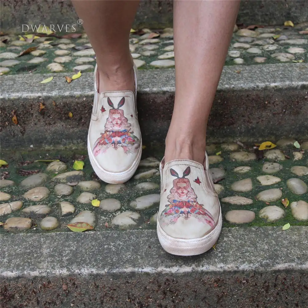 Женские низкие кроссовки ручной работы Модные кожаные Ручная роспись Принцесса |