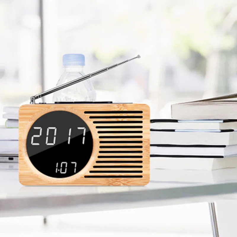 Новые настольные часы FM из бамбука модные светодиодные с отображением