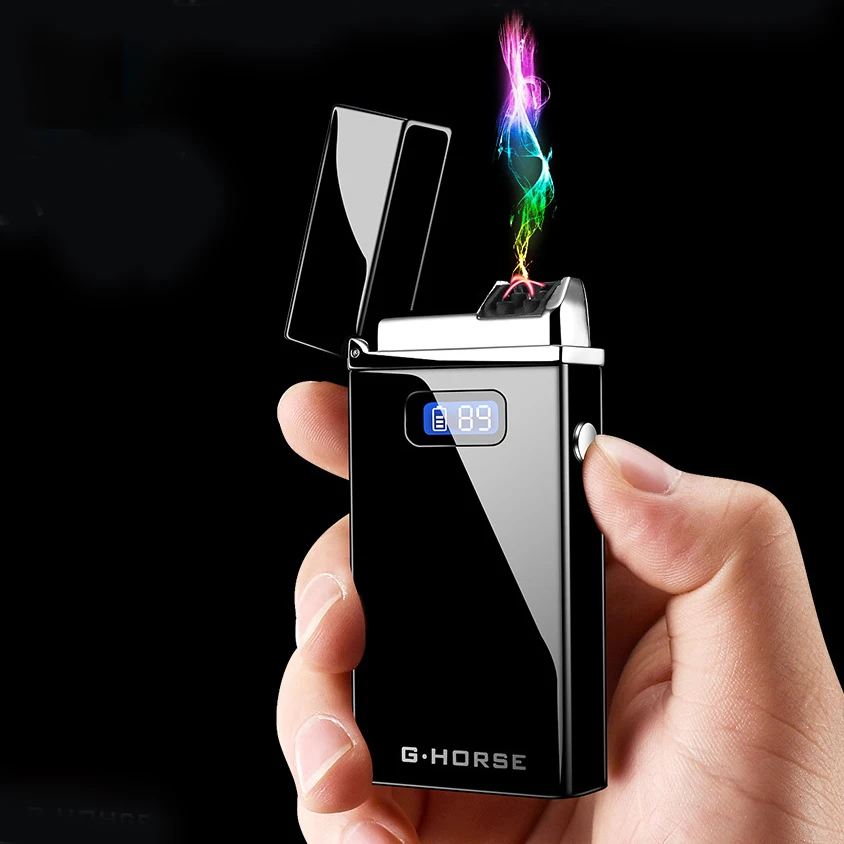 Электрическая ветрозащитная зажигалка с цифровым дисплеем, USB электронные зажигалки, новинка, плазменная дуговая турбо зажигалка, гаджеты для мужчин