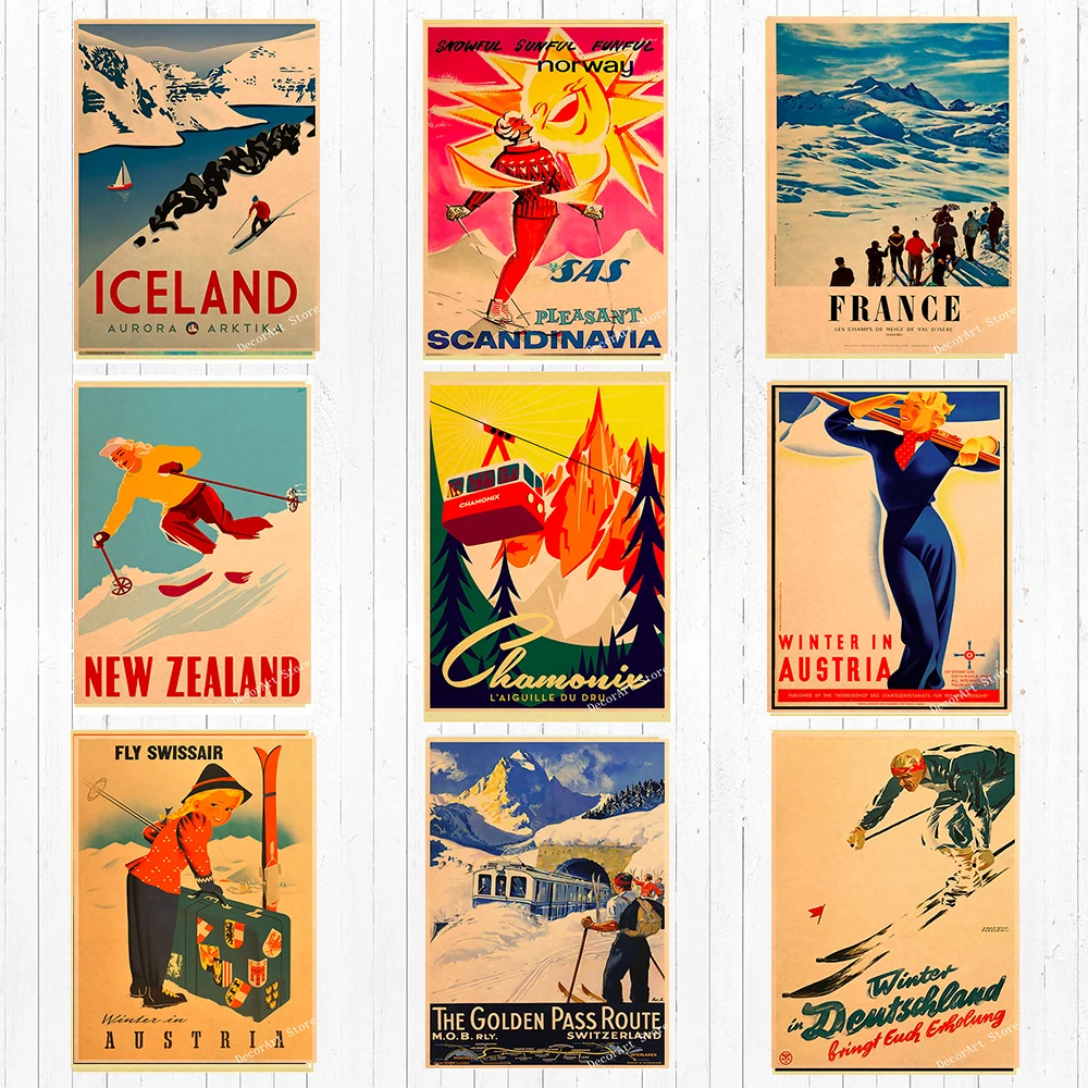 Картина на холсте лыжи в Австралии Новая Зеландия винтажные настенные постеры из
