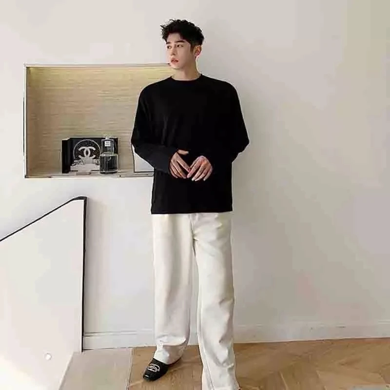 

Net red minority t-shirt men's hollow out personality solid color t back top long sleeve careful machine loose design