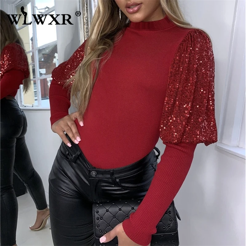 WLWXR ребристый вязаный свитер с высоким воротом Женский пуловер Рождественский