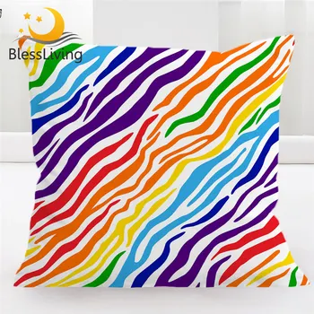 BlessLiving Striped Cushion Cover Zebra Pillow Case Rainbow Colorful Decorative Throw Pillow Cover Trendy Home Decor Kussenhoes 1