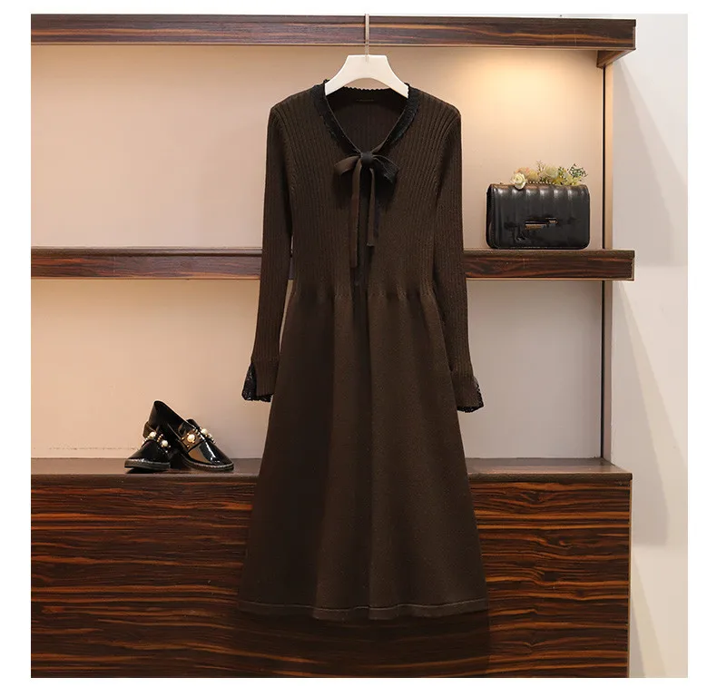 HAMALIEL элегантные женские вязаные длинные платья с кружевным бантом новый