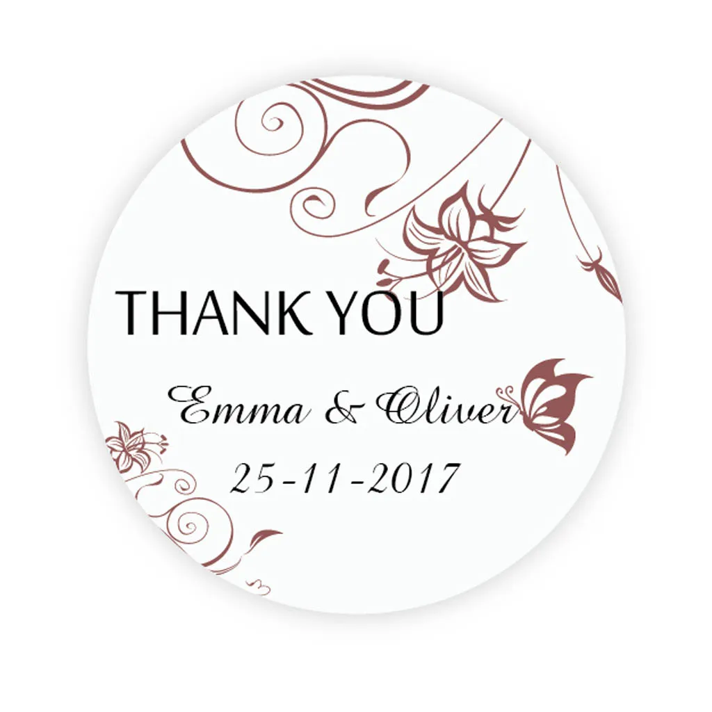 

DouxArt 100 Pieces Thank You Personalized Wedding Stickers, 40mm Flowers Wedding Communion Baptism Favors Handmade Gift Labels