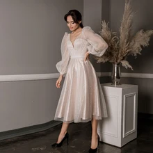 Vestido De fiesta Formal para mujer, elegante vestido De fiesta De manga larga, con corsé De tul brillante, color gris (1)