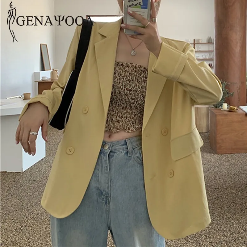 Женский блейзер с длинным рукавом Genyooa тонкий осенний Блейзер зеленого цвета для