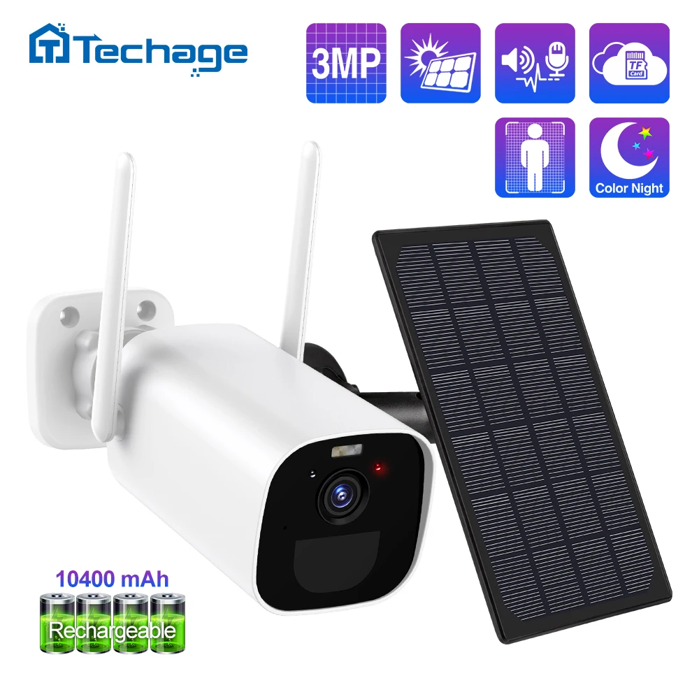 

IP-камера Techage, 3 Мп, с солнечной панелью, беспроводная, 10400 ма ч