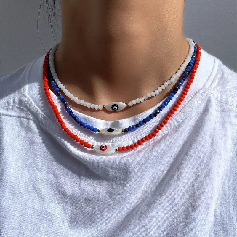 

2022 New Fashion Colorful Gothic Devil Eyes Resin Acrylic Handmade Crystal Round Beaded Choker Necklace For Women Accessory Gift