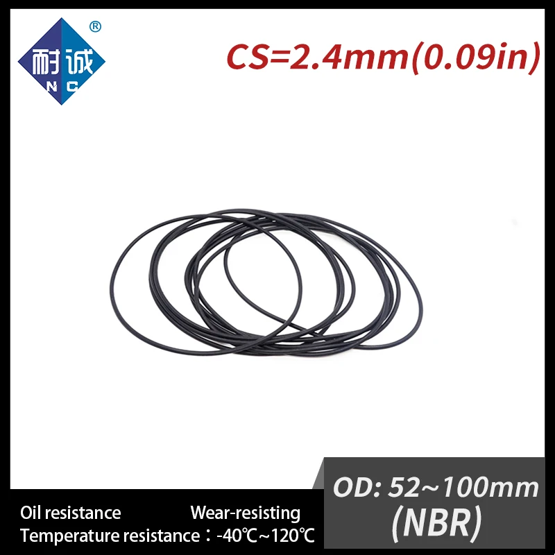 

5PCS/lot Rubber Black NBR CS2.4mm OD52/55/60/62/65/70/75/80/85/90/95/100mm O Ring Gasket Oil resistant waterproof