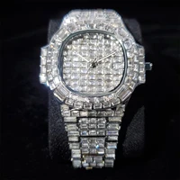 hip hop aaa baguette diamond mens watches top brand luxury fashion business quartz male dress wrist watch men bust down jewelry