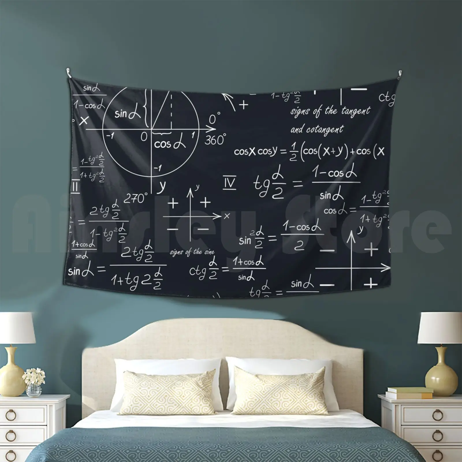 

Amazing World Of Mathematics Tapestry Living Room Bedroom Geometric Shapes Geometric Square Polygon Hexagon Pentagon