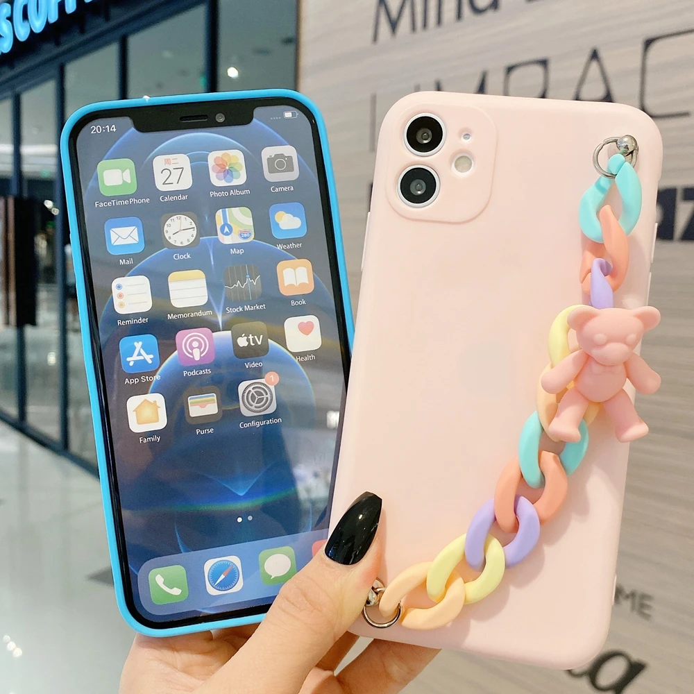 

A32 Case for Funda Samsung Galaxy A32 A12 A02 A02S A22 A42 A52 A72 A82 M02S Case 3D Bear Bracelet Wristband Silicone Cover Women