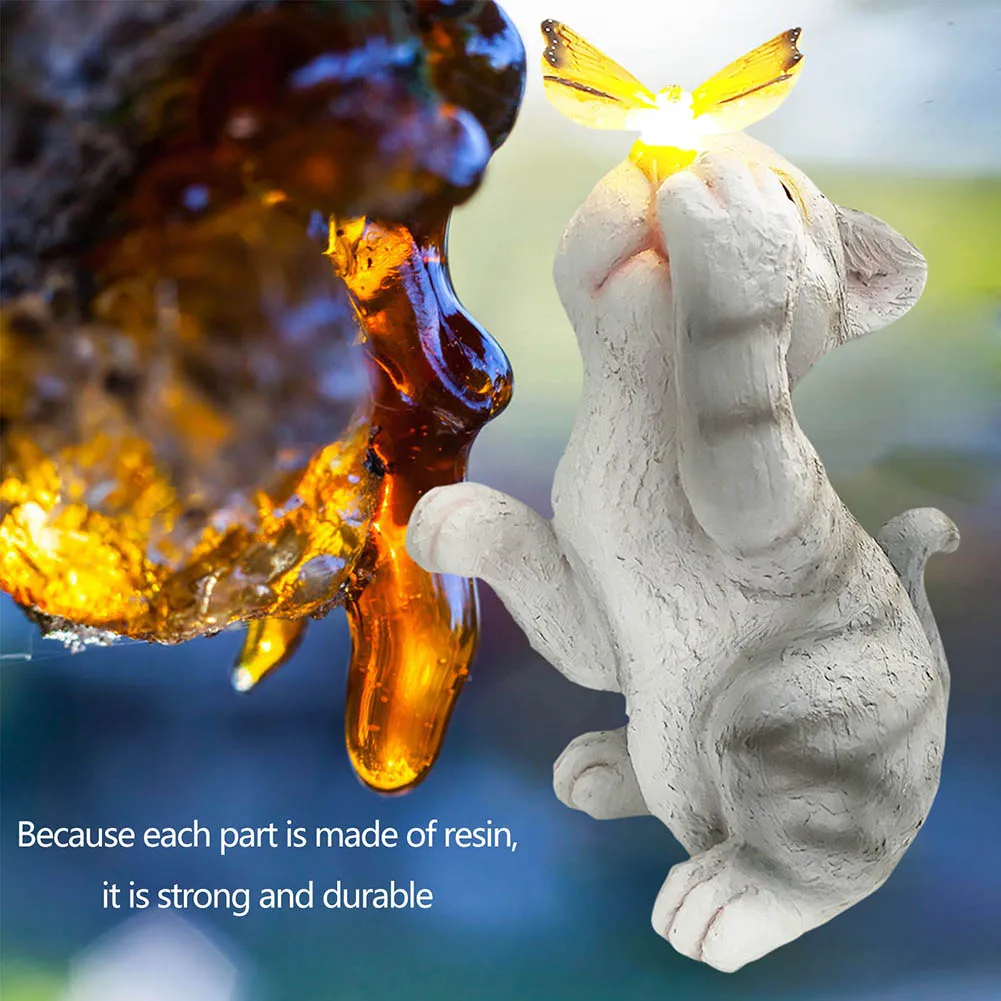 

New Garden Solar Butterfly Cat Light Outdoor Animal Sculpture Cat Crafts Ornament Garden Lamp for Patio Yard Lawn