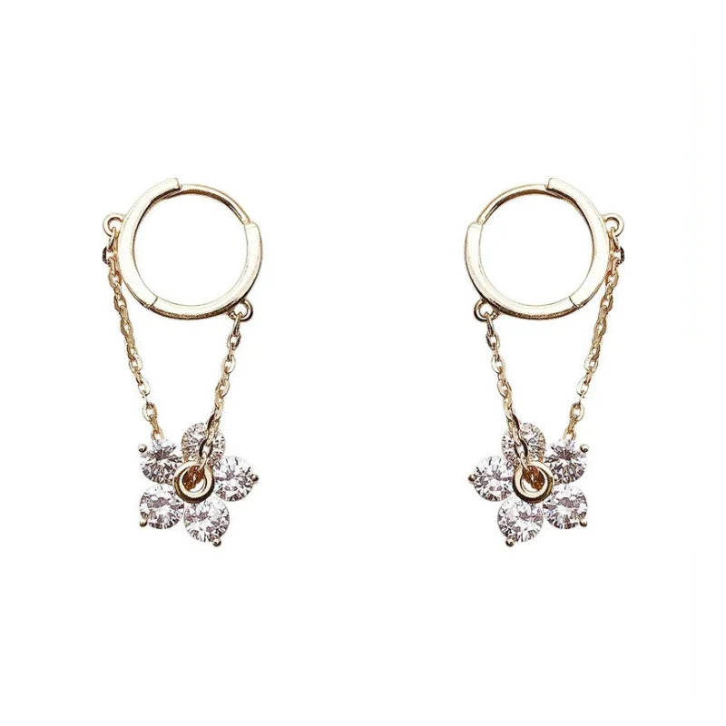 925 Sterling Tassel Zircon Flower Hoop Earring For Women Girls Party Wedding Jewelry Accessories eh1041 | Украшения и аксессуары