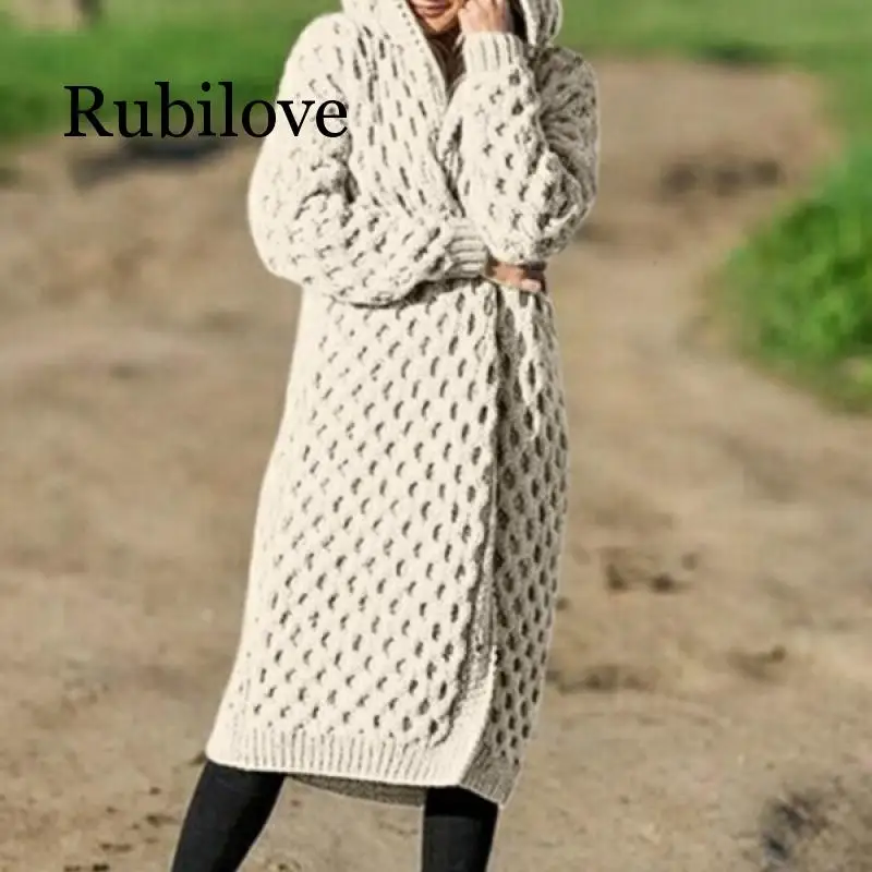 

Rubilove, женский длинный свитер, пальто, Ретро стиль, длинный рукав, толстовки, 2019, зимние женские пальто размера плюс, с капюшоном, Женская одеж...