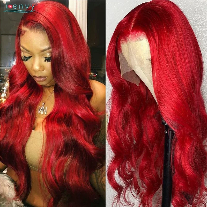 

99J Burgundy HD Lace Front Wig Human Hair Red Colored Body Wave Curly Human Hair Wigs For Women Preplucked Lace Part Wig 180%