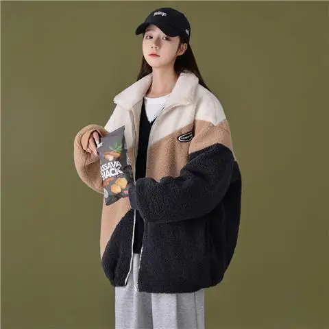 

Lambs plush cotton padded jacket for women