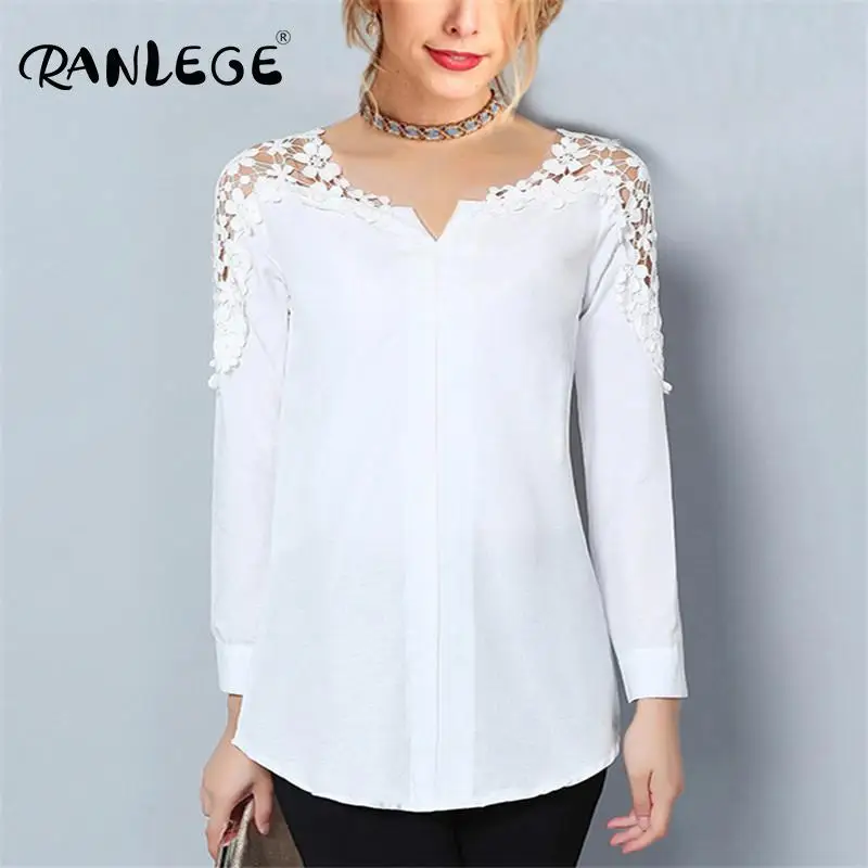 RANLEGE Autumn Women Casual Blouse Sexy Lace V Neck Ladies Tops Solid Elegant Office Long Sleeve Shirts Blusas Mujer Plus Size|Блузки| |