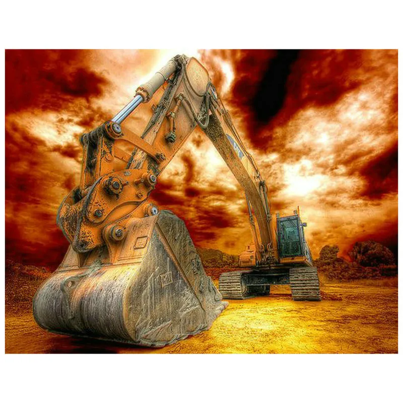 

square & round diamond painting excavator sunset landscape diamond mosaic engineering car crafts diamond embroidery decor BY778