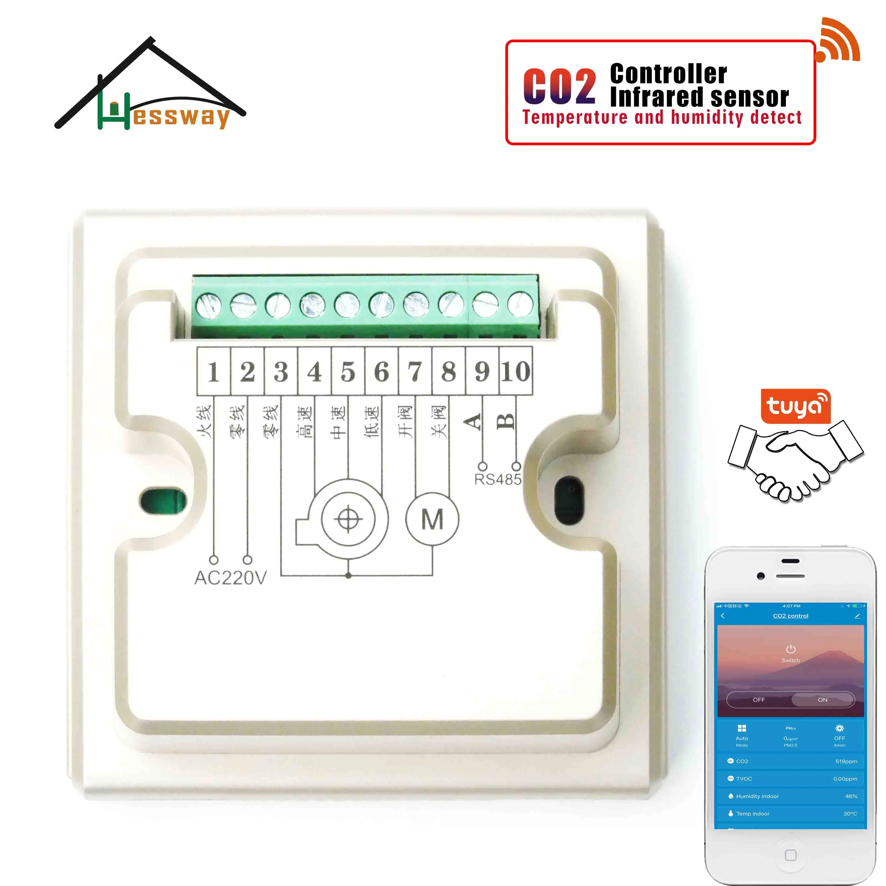 HESSWAY 3 Регулировка скорости Wi Fi Цвет сенсорный Ndir CO2 Сенсор детектор для