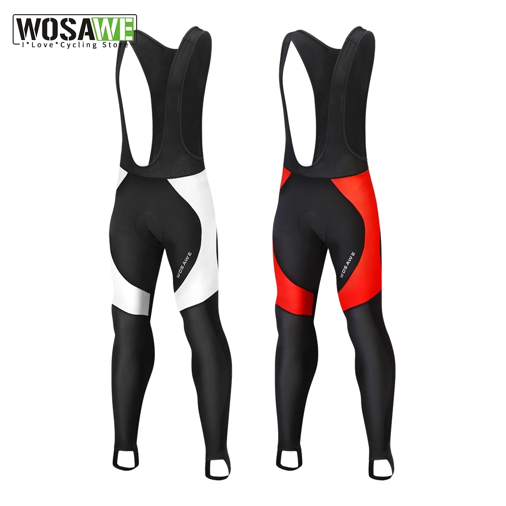 

WOSAWE Men Cycling Long Pants Thermal Reflective Winter Bib Shorts with Braces Cycling Gel Pad MTB Bike Trousers