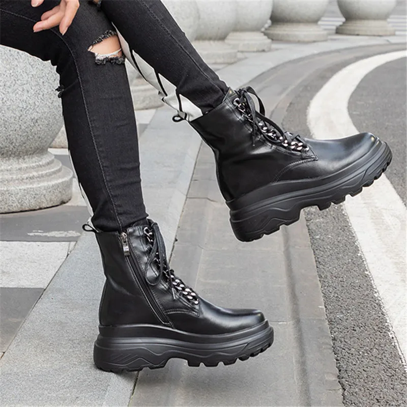 

MORAZORA 2020 new fashion ankle boots women genuine leather round toe autumn flat platform boots fashion punk shoes female