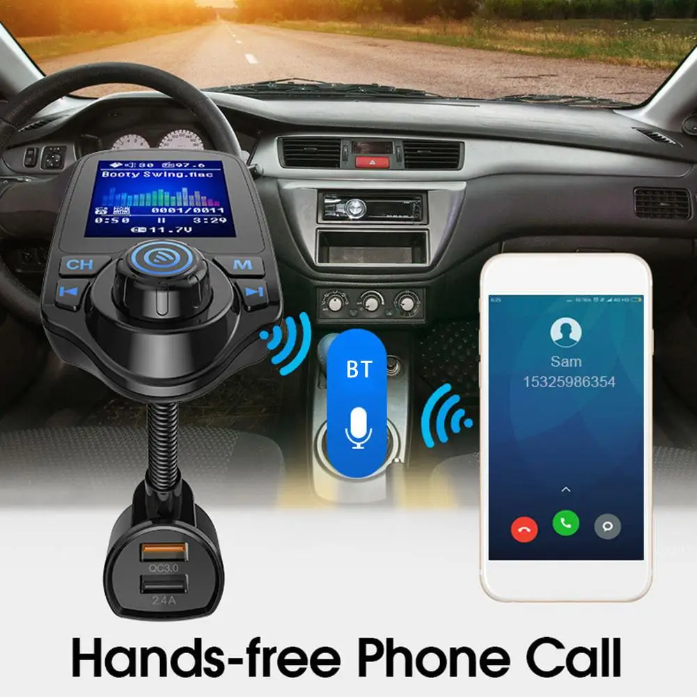 

1.8-inch Car Charger Music Player Display QC 3.0 For T10D Bluetooth FM Transmitter Dual USB Automotive Electronic Accessories