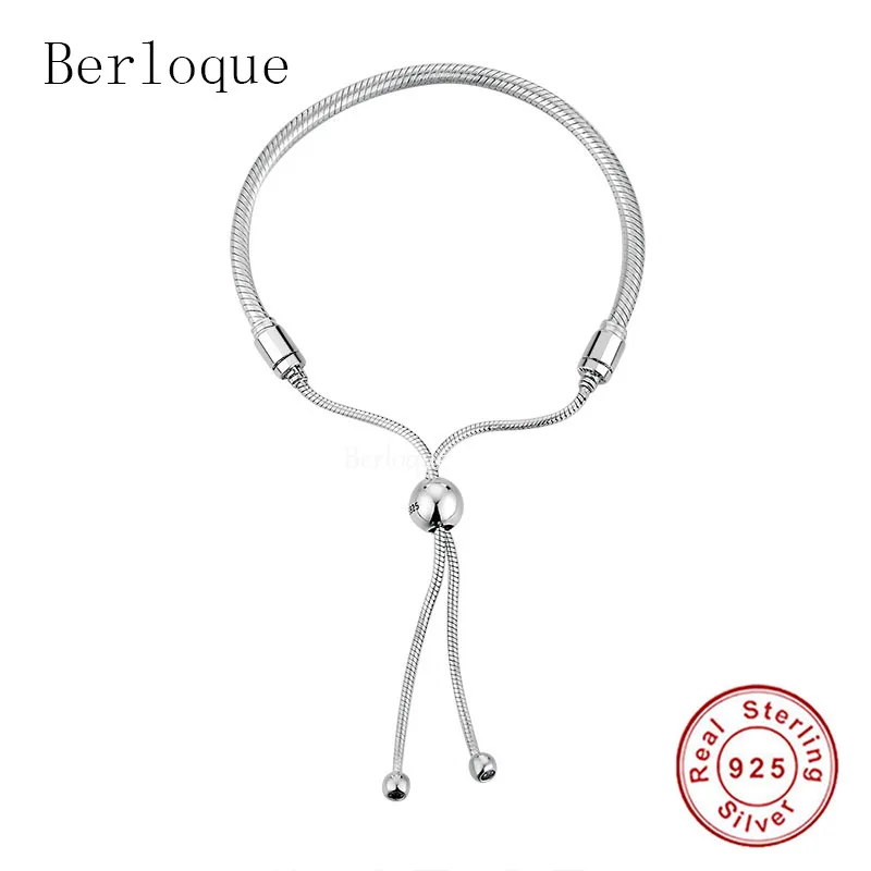 

Berloque Women Men 100% 925 Sterling Silver Moments Snake Chain Slider Bracelet Fashion DIY Jewelry Gift