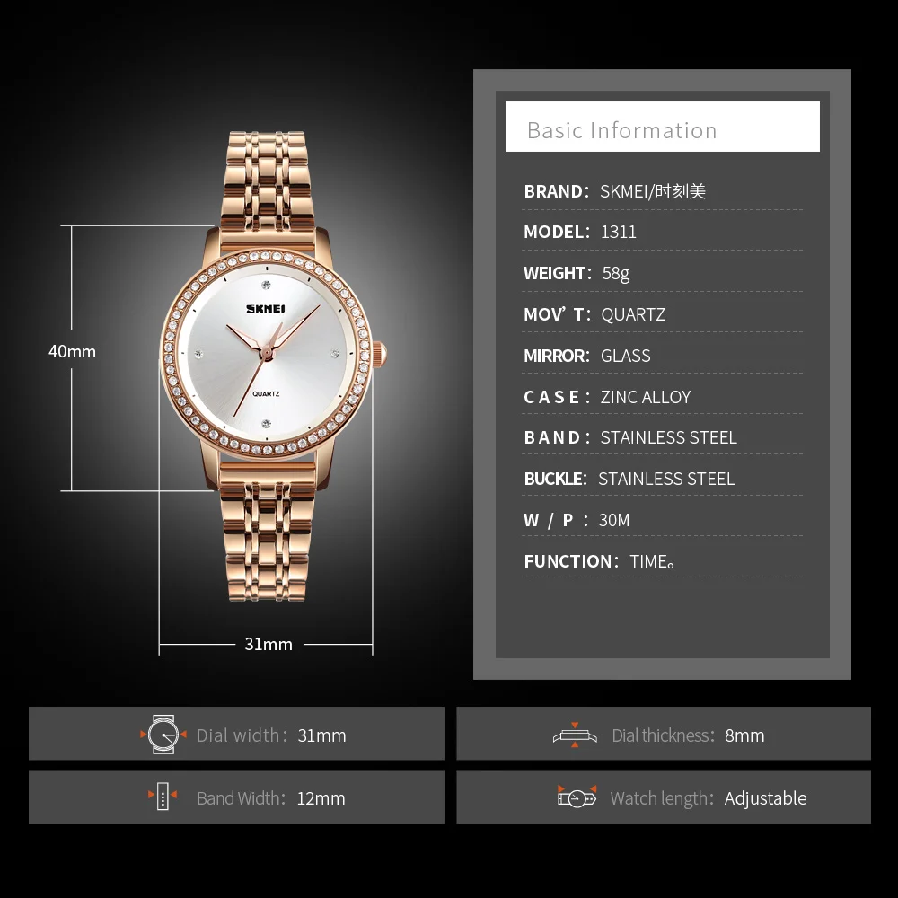 

SKMEI Fashion Women Watches Luxury Casual Dress Rhinestones Ladies Watch Waterproof Quartz Wristwatches Relogio Feminino Montre