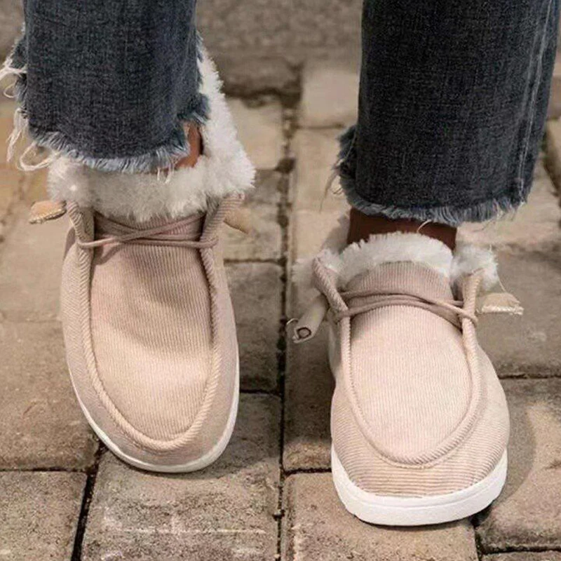 Large Size 35-43 Women's Flat Cotton Shoes Ankle Boots Warm Autumn and Winter Plush Ankle Boots Flat Women's Shoes