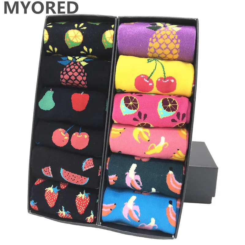 Цветные Смешные носки MYORED из чесаного хлопка 12 парт/Лот Прямая поставка Мужская