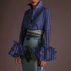 Женская блузка в горошек, с длинным рукавом, отложным воротником и пуговицами