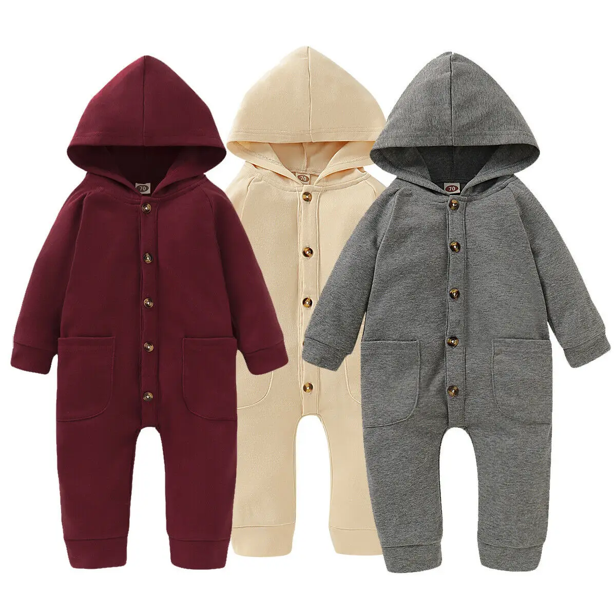 

Autumn Winter Baby Rompers Newborn Baby Boy Girls Cotton Long Sleeve Solid Color Hooded Romper Outfits Clothes